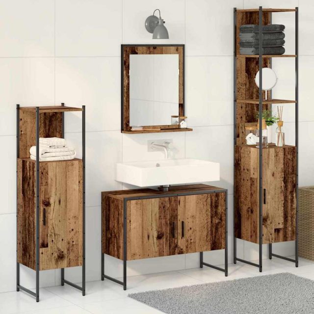 vidaXL Badezimmermöbel-Set mit Regal mit Tür 4 pcs Braun Holzwerkstoff