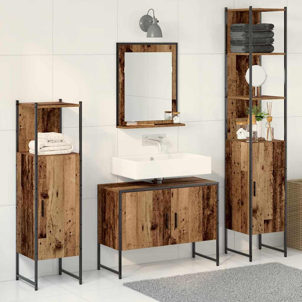 vidaXL Badezimmermöbel-Set mit Regal mit Tür 4 pcs Braun Holzwerkstoff