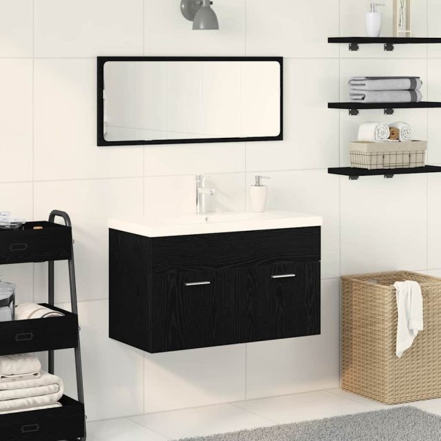 vidaXL Badezimmerschrank Schwarz Eichen-Optik 80 x 38,5 x 46 cm