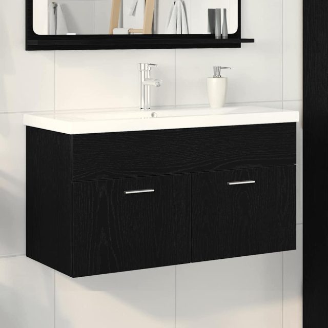vidaXL Badezimmerschrank Schwarz Eichen-Optik 90 x 38,5 x 46 cm