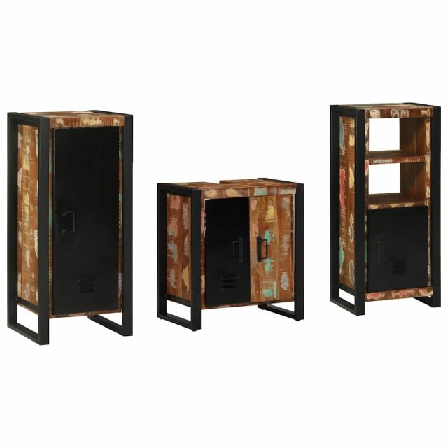 vidaXL Badezimmermöbel-Set mit Regal 3 pcs Massives upgecyceltes Holz