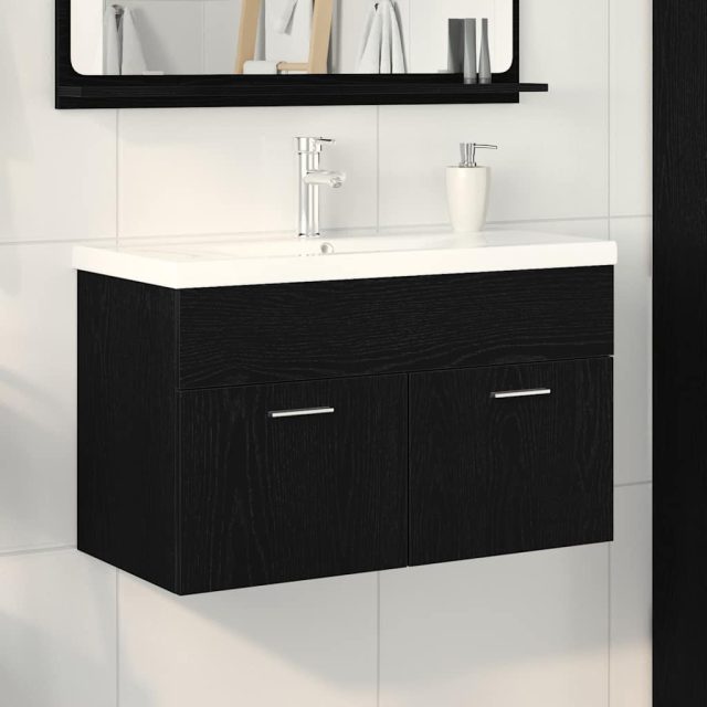 vidaXL Badezimmerschrank Schwarz Eichen-Optik 80 x 38,5 x 46 cm