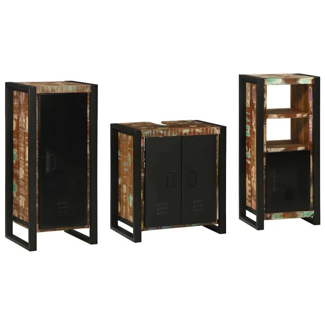 vidaXL Badezimmermöbel-Set mit Regal 3 pcs Massives upgecyceltes Holz