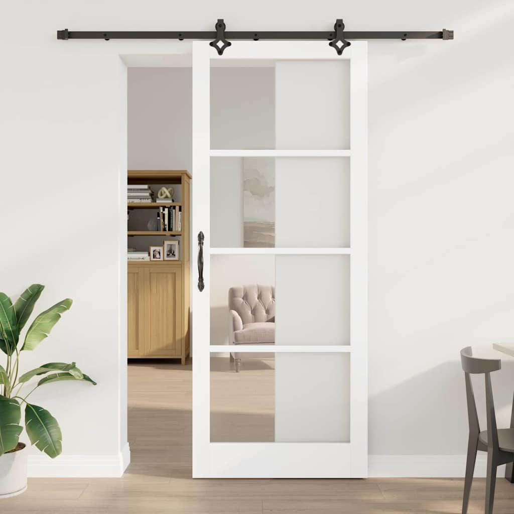 vidaXL Schiebetür Weiß 93 x 232 cm Massivholz Kiefer und Glas