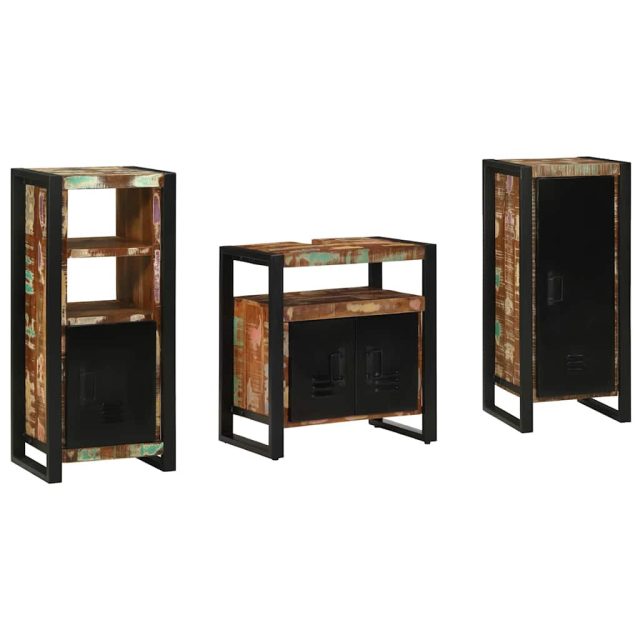 vidaXL Badezimmermöbel-Set mit Regal 3 pcs Massives upgecyceltes Holz