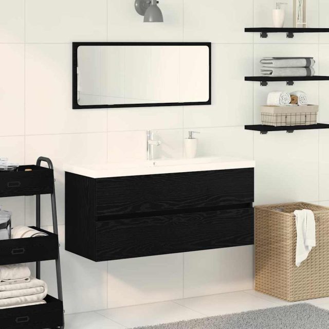 vidaXL Waschbeckenschrank Schwarz Eichen-Optik 90 x 39 x 62 cm
