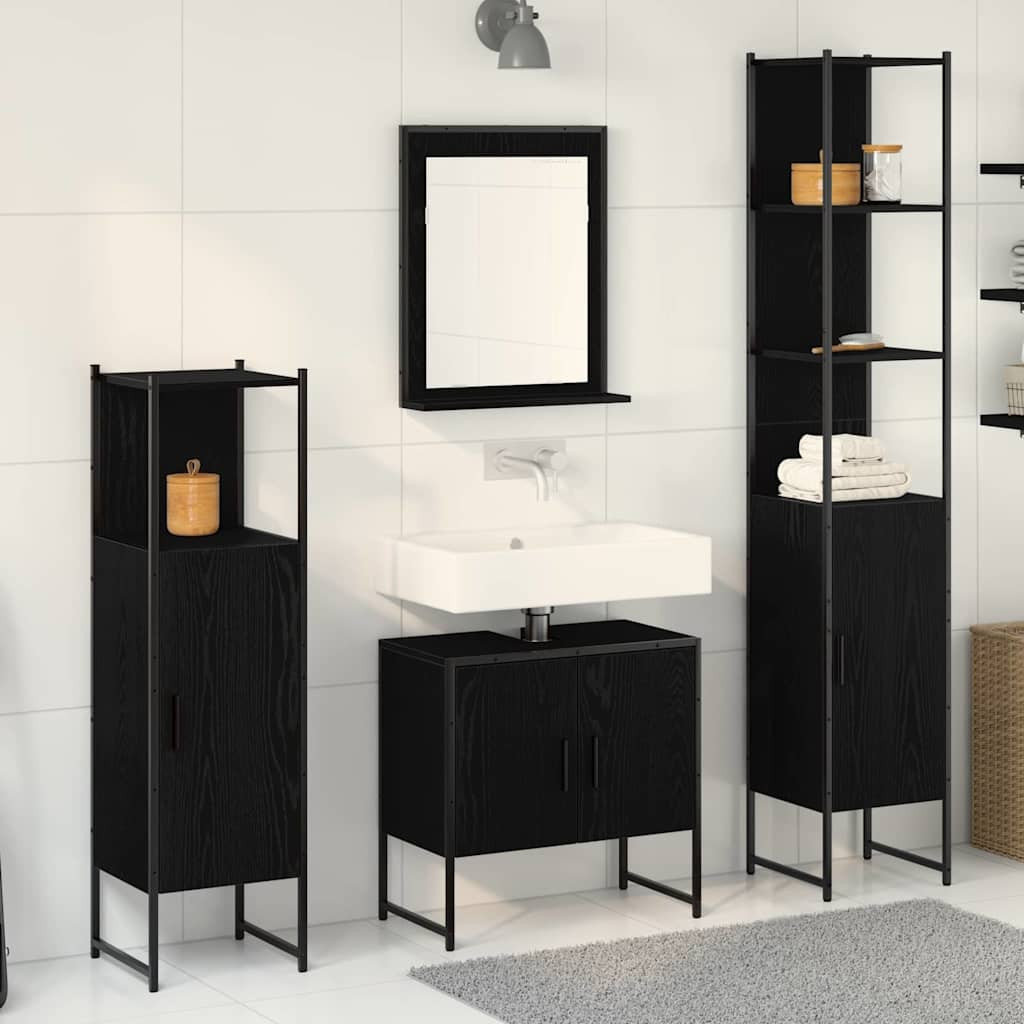 vidaXL Badezimmermöbel-Set mit Regal 4 pcs Schwarz Holzwerkstoff