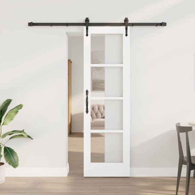 vidaXL Schiebetür Weiß 61 x 198,5 cm Massivholz Kiefer und Glas