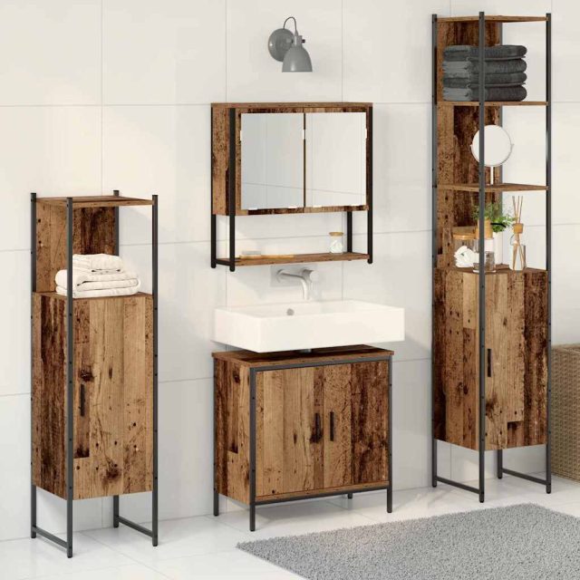vidaXL Badezimmermöbel Set mit Speicher 4 pcs Braun 33 x 33 x 185.5 cm