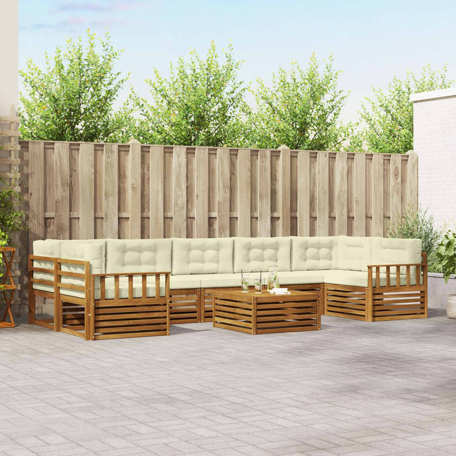 vidaXL Outdoor-Sofagarnitur mit Kissen 8 pcs Natur und Creme