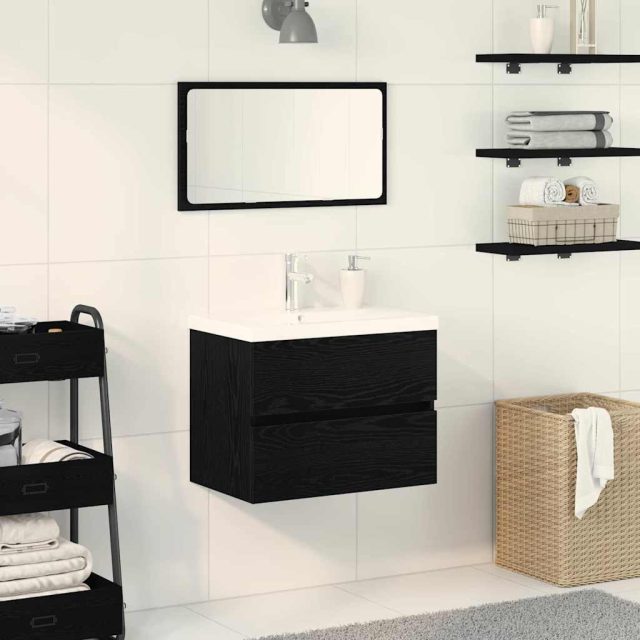 vidaXL Waschbeckenschrank Schwarz Eichen-Optik 60 x 39 x 62 cm