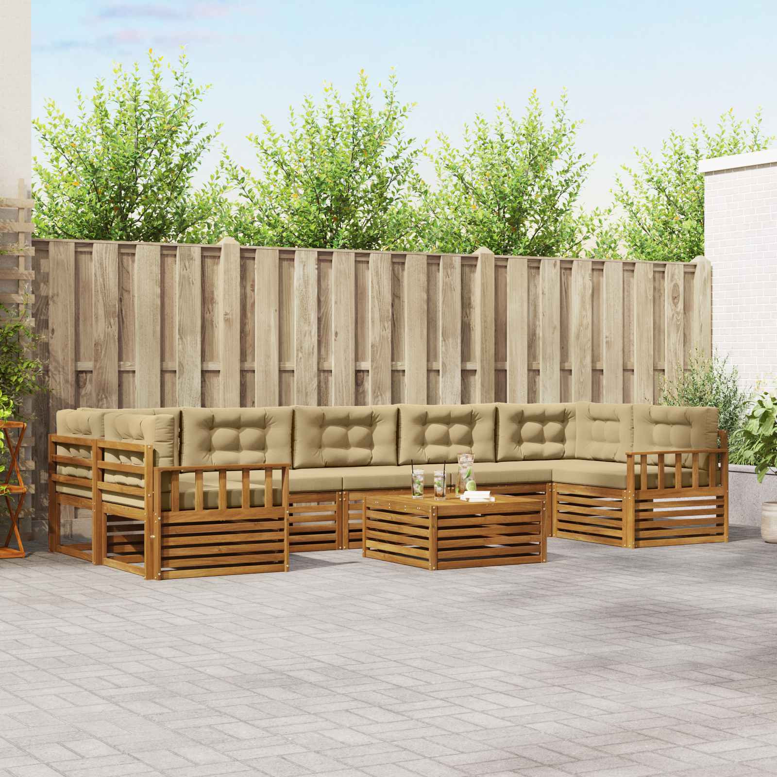 vidaXL Outdoor-Sofagarnitur mit Kissen 8 pcs Natur und Beige