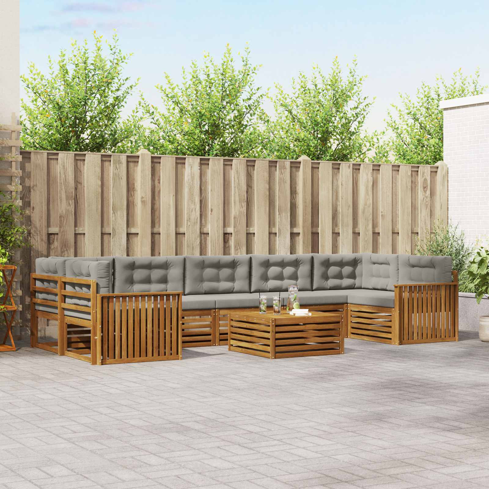 vidaXL Outdoor-Sofagarnitur mit Kissen 8 pcs Natürlich und Hellgrau
