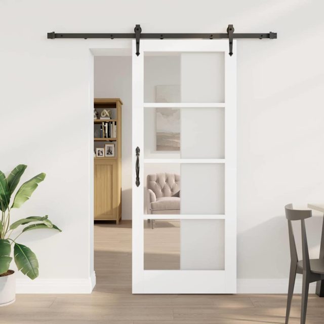 vidaXL Schiebetür Weiß 83 x 202 cm Massivholz Kiefer und Glas