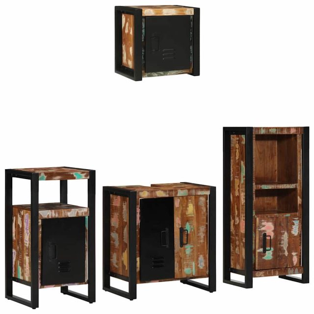 vidaXL Badezimmermöbel-Set mit Regal 4 pcs Massives upgecyceltes Holz