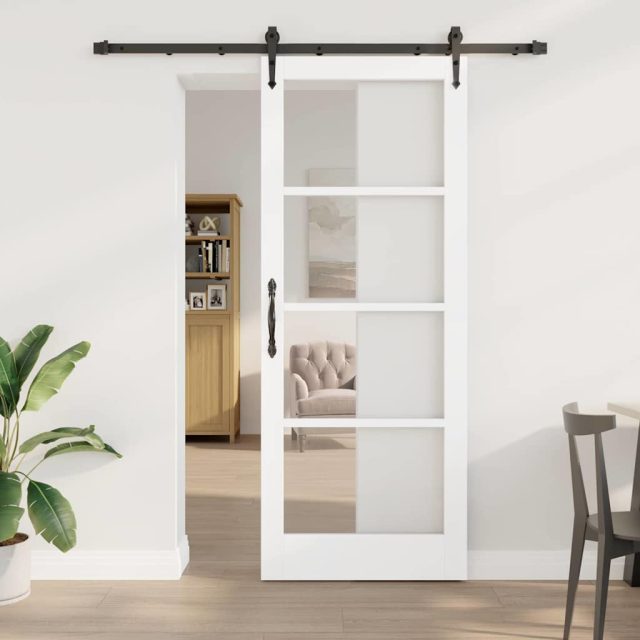 vidaXL Schiebetür Weiß 83 x 211 cm Massivholz Kiefer und Glas