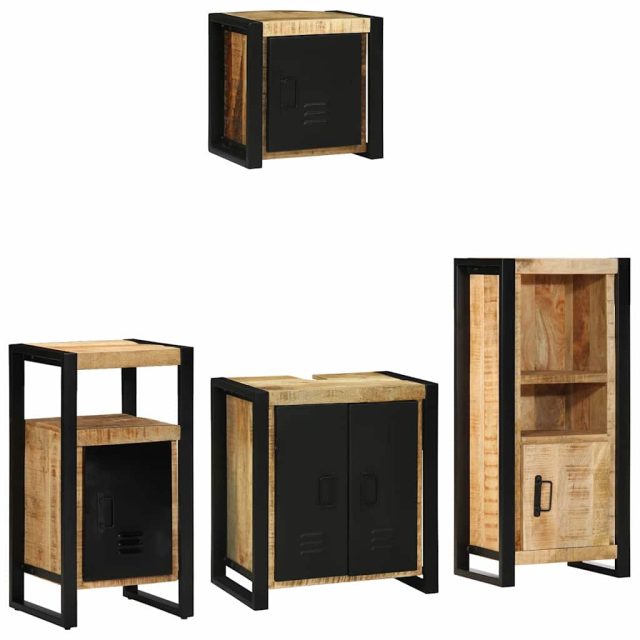 vidaXL Badezimmermöbel-Set 4 pcs Braun und Schwarz Massivholz Mango