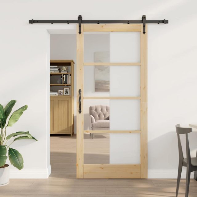 vidaXL Schiebetür Natur 93 x 202 cm Massivholz Kiefer und Glas