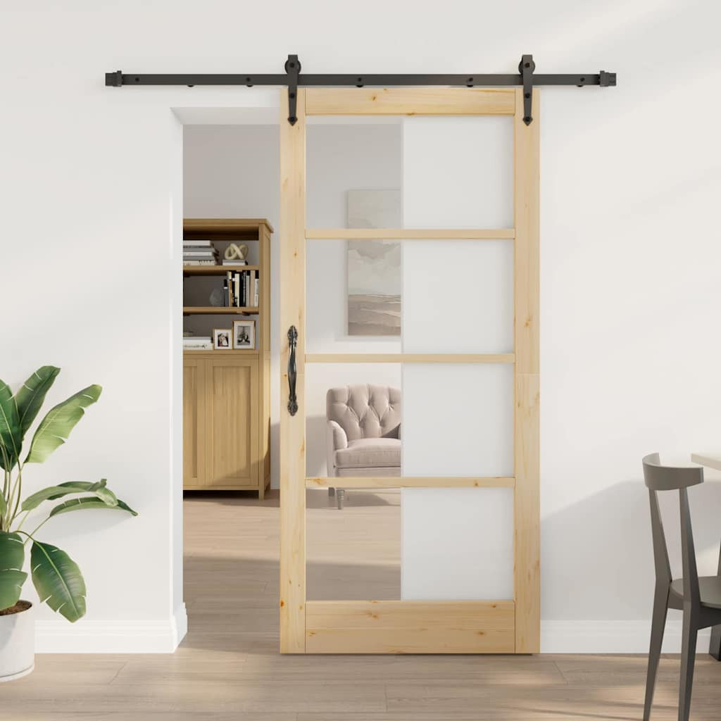 vidaXL Schiebetür Natur 93 x 202 cm Massivholz Kiefer und Glas