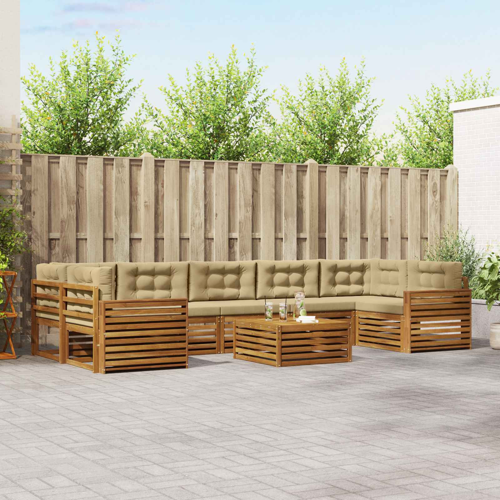 vidaXL Outdoor-Sofagarnitur mit Kissen 8 pcs Natur und Beige