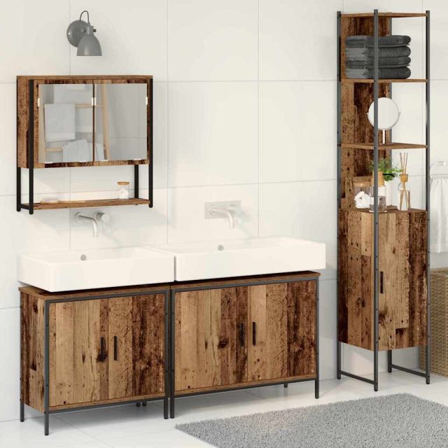 vidaXL Badezimmermöbel-Set mit Regal mit Tür 4 pcs Braun Holzwerkstoff