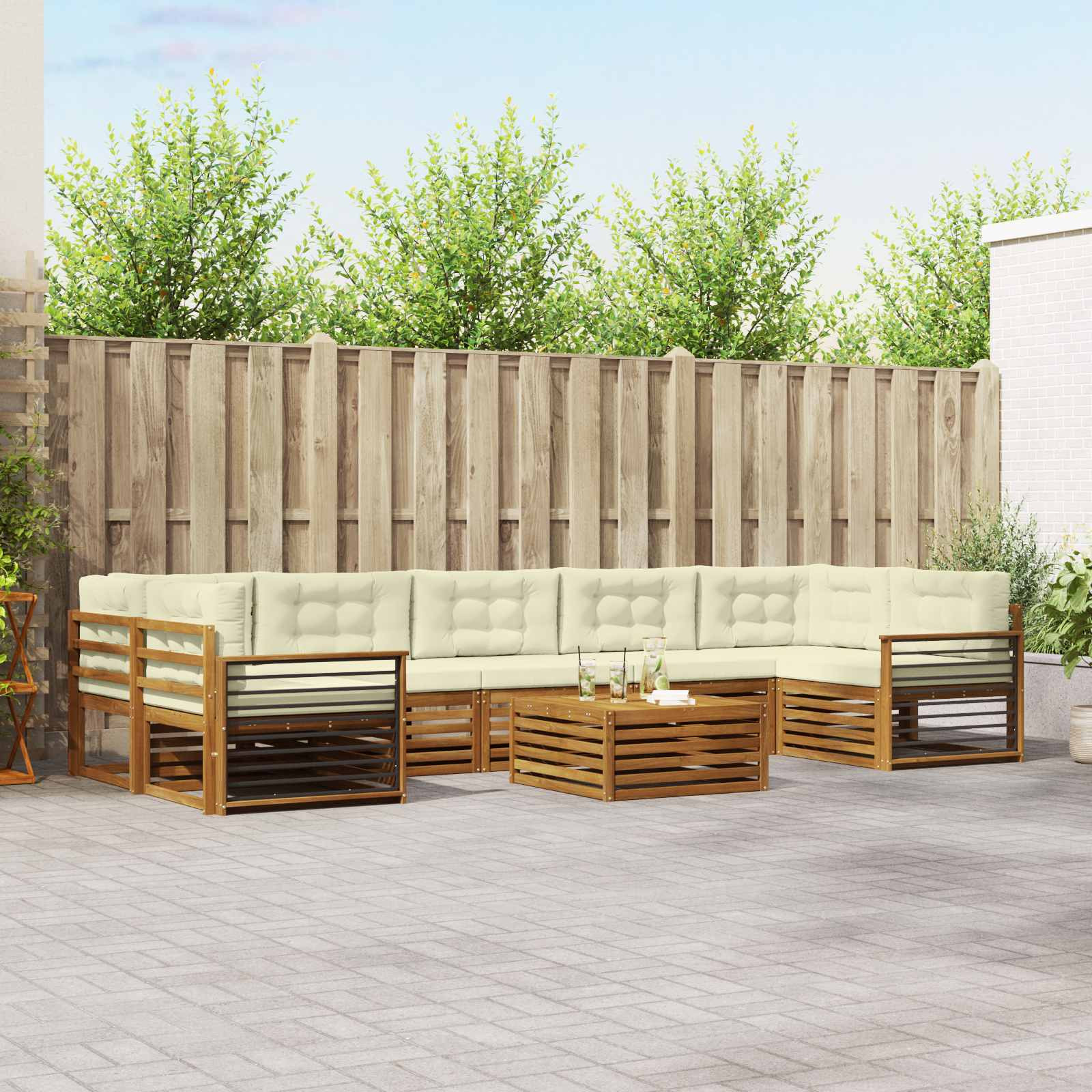 vidaXL Outdoor-Sofagarnitur mit Kissen 8 pcs Natur und Creme