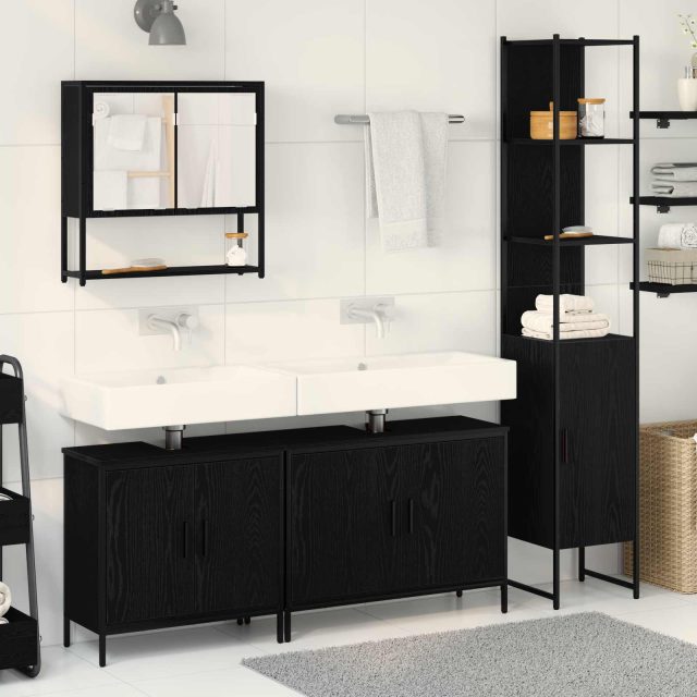 vidaXL Badezimmermöbel-Set mit Regal 4 pcs Schwarz Holzwerkstoff
