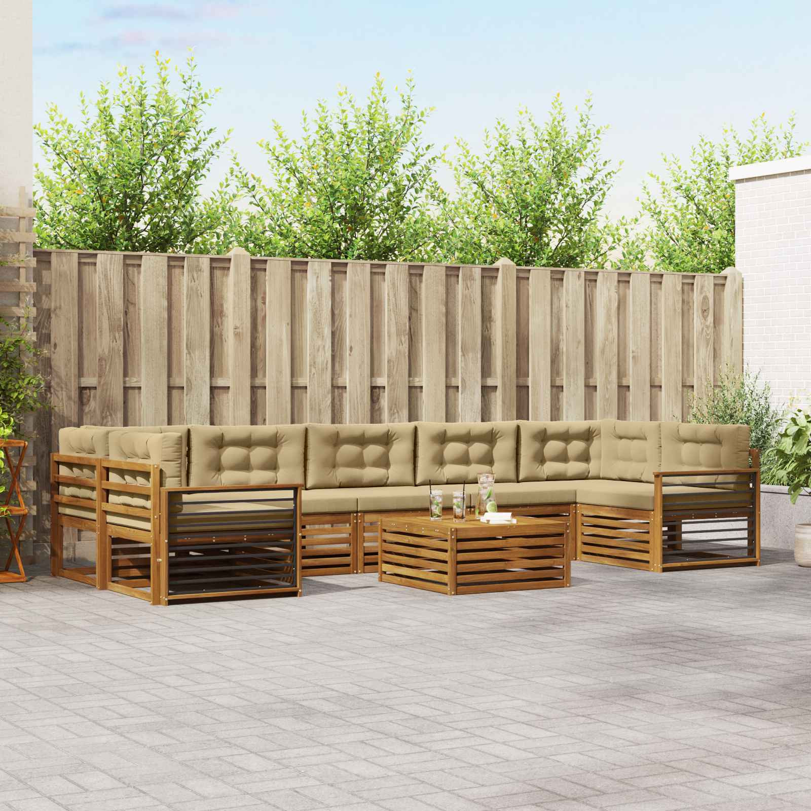 vidaXL Outdoor-Sofagarnitur mit Kissen 8 pcs Natur und Beige
