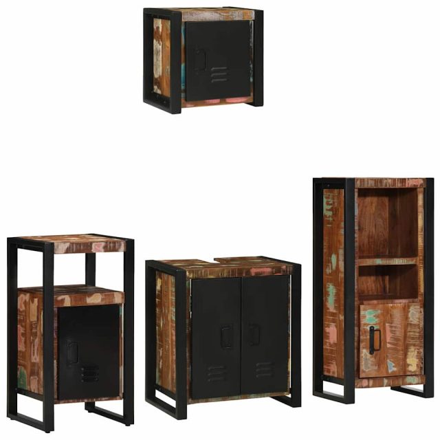 vidaXL Badezimmermöbel-Set mit Regal 4 pcs Massives upgecyceltes Holz