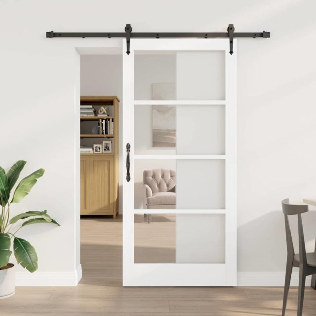 vidaXL Schiebetür Weiß 93 x 202 cm Massivholz Kiefer und Glas