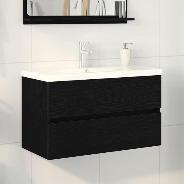 vidaXL Waschbeckenschrank Schwarz Eichen-Optik 80 x 39 x 62 cm