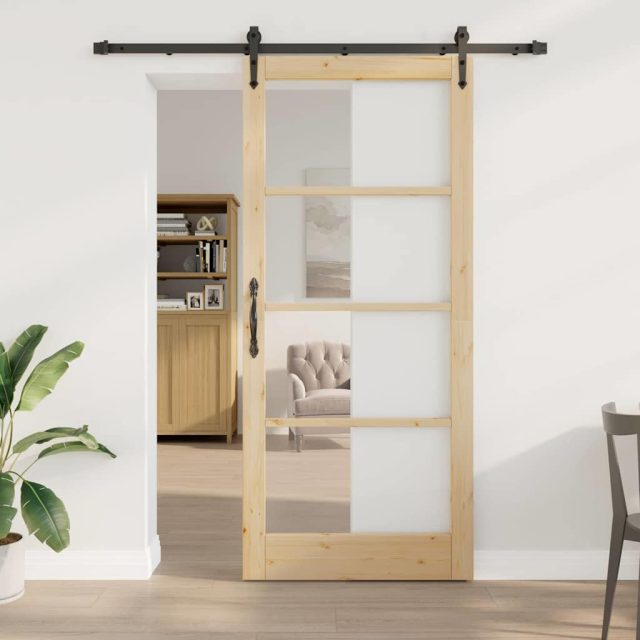 vidaXL Schiebetür Natur 93 x 211 cm Massivholz Kiefer und Glas