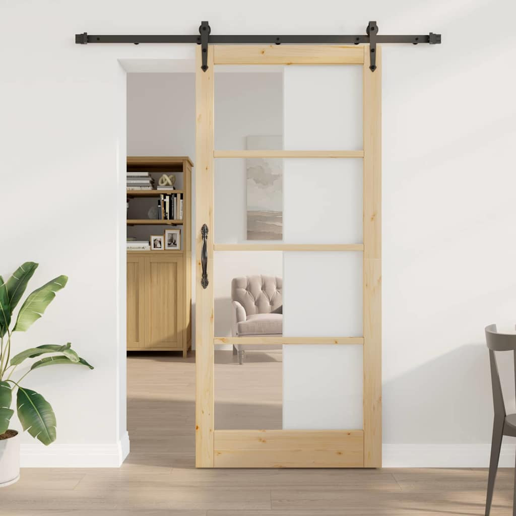 vidaXL Schiebetür Natur 93 x 211 cm Massivholz Kiefer und Glas