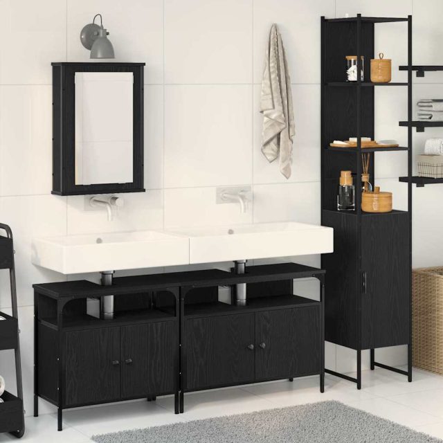 vidaXL Badezimmermöbel-Set 4 pcs Schwarz Eichen-Optik Holzwerkstoff