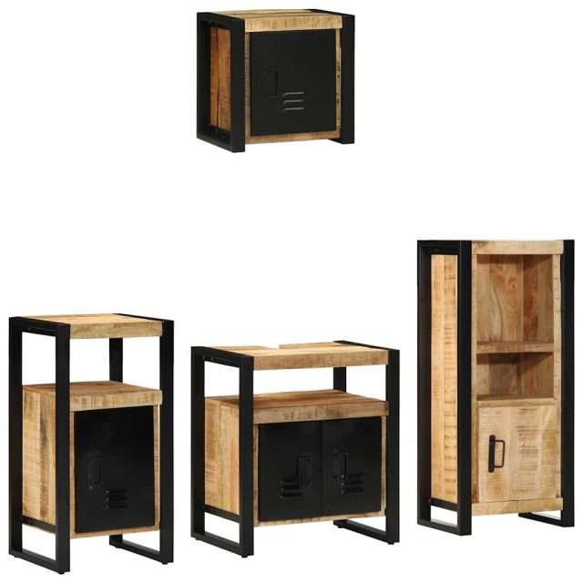 vidaXL Badezimmermöbel-Set 4 pcs Braun und Schwarz Massivholz Mango