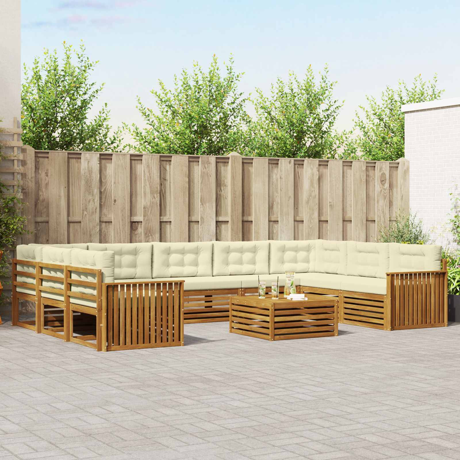 vidaXL Outdoor-Sofagarnitur 10 pcs Natur und Creme Massivholz Akazie