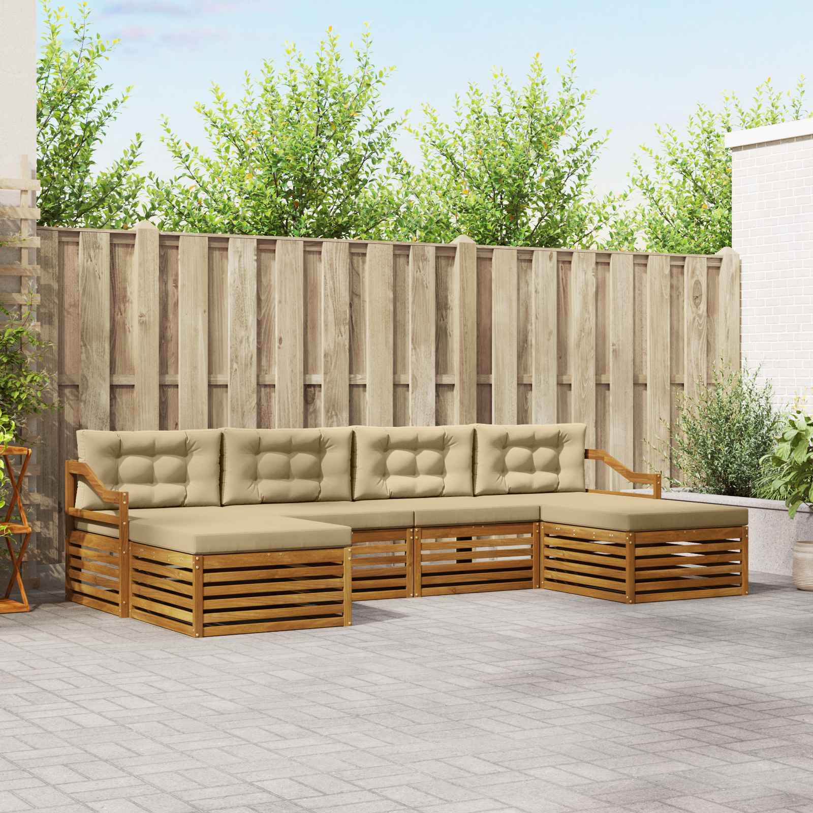 vidaXL Sofagarnituren 6 pcs Natur und Beige Massivholz Akazie