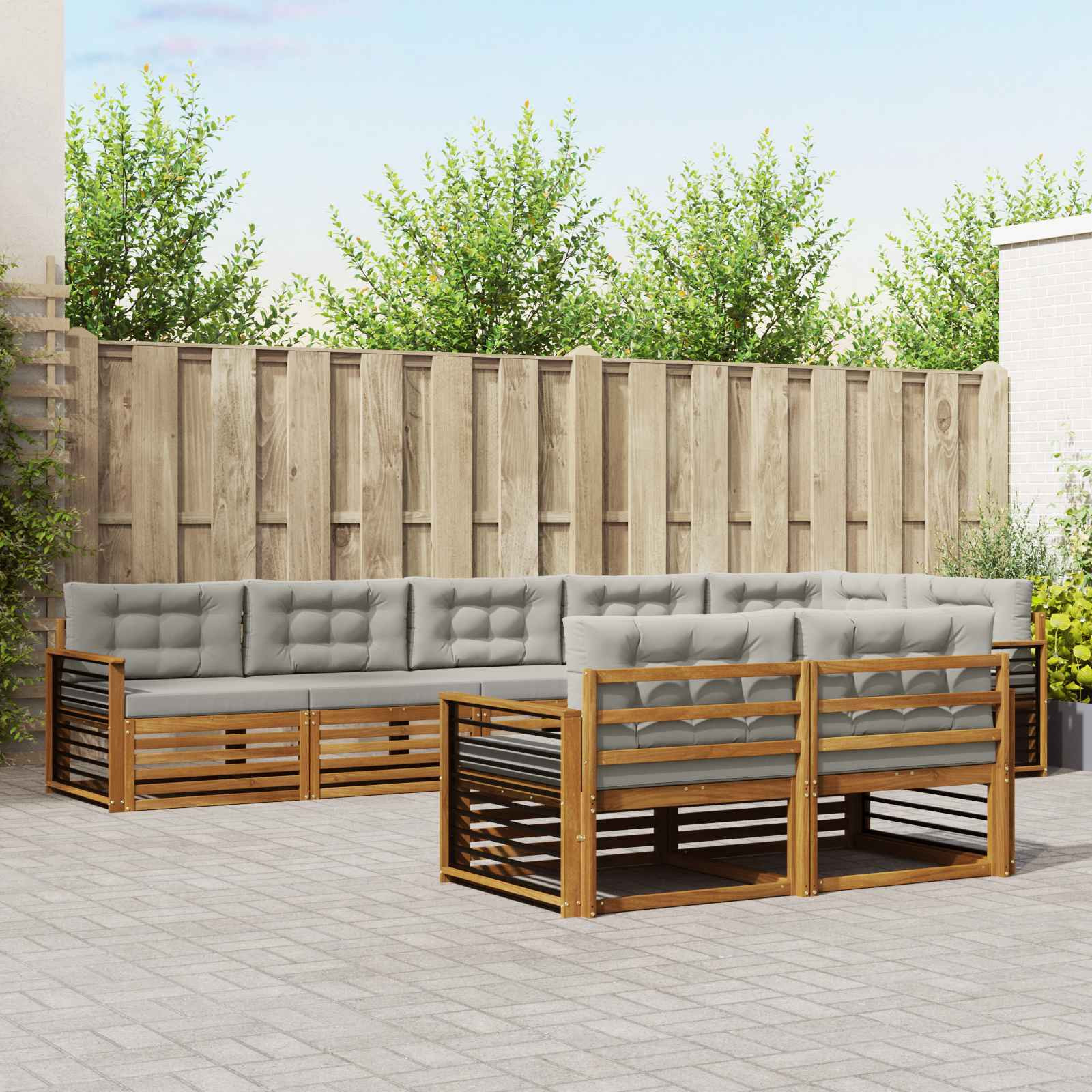 vidaXL Outdoor-Sofagarnitur mit Kissen 8 pcs Natürlich und Hellgrau