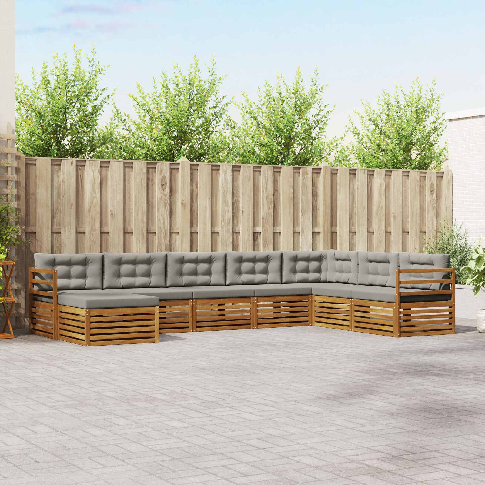 vidaXL Outdoor-Sofagarnitur mit Kissen 8 pcs Natürlich und Hellgrau