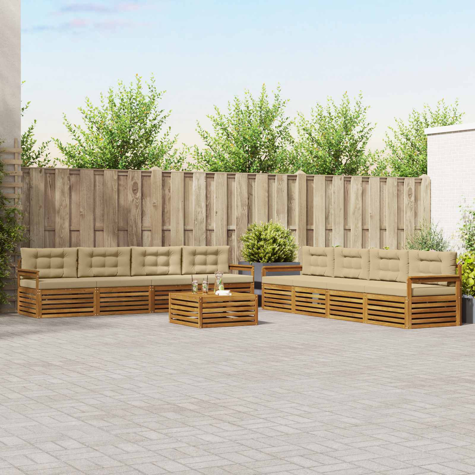 vidaXL Outdoor-Sofagarnitur mit Kissen 9 pcs Natur und Beige