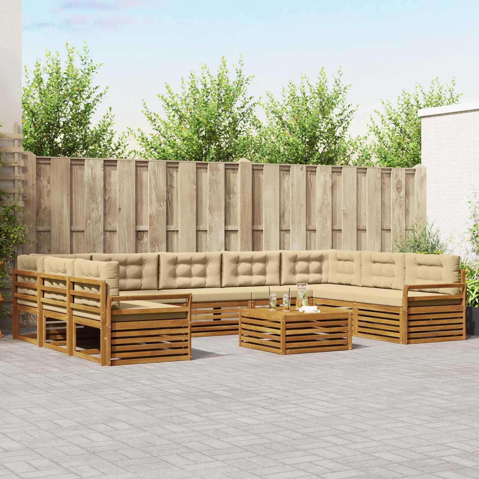 vidaXL Outdoor-Sofagarnitur 10 pcs Natur und Beige Massivholz Akazie