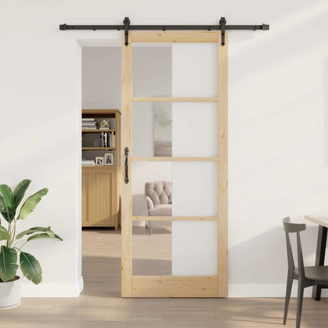 vidaXL Schiebetür Natur 93 x 232 cm Massivholz Kiefer und Glas