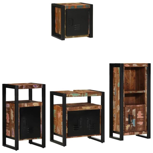 vidaXL Badezimmermöbel-Set mit Regal 4 pcs Massives upgecyceltes Holz