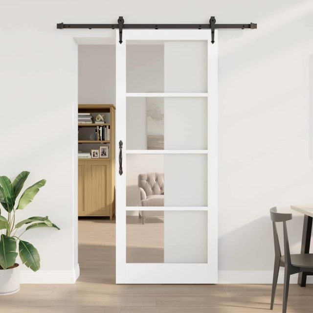 vidaXL Schiebetür Weiß 93 x 232 cm Massivholz Kiefer und Glas