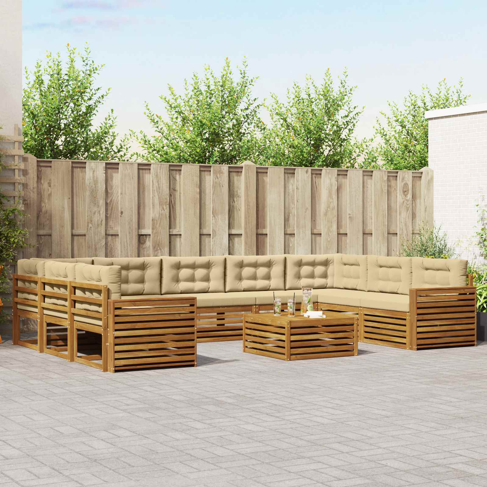 vidaXL Outdoor-Sofagarnitur 10 pcs Natur und Beige Massivholz Akazie