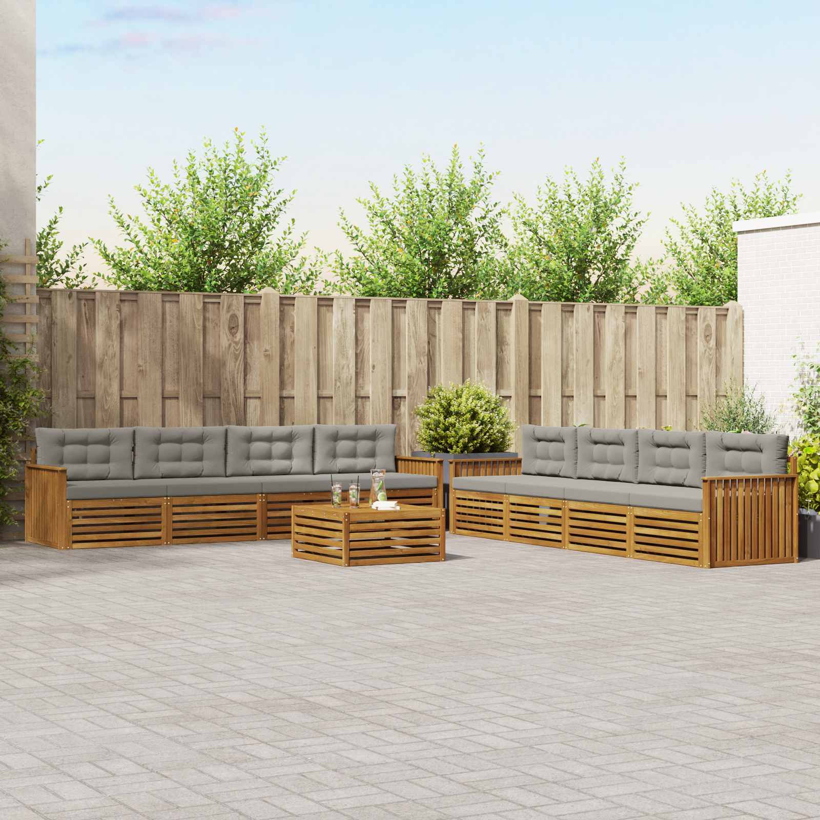 vidaXL Outdoor-Sofagarnitur mit Kissen 9 pcs Natürlich und Hellgrau