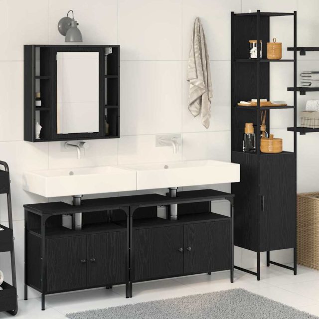 vidaXL Badezimmermöbel-Set 4 pcs Schwarz Eichen-Optik Holzwerkstoff