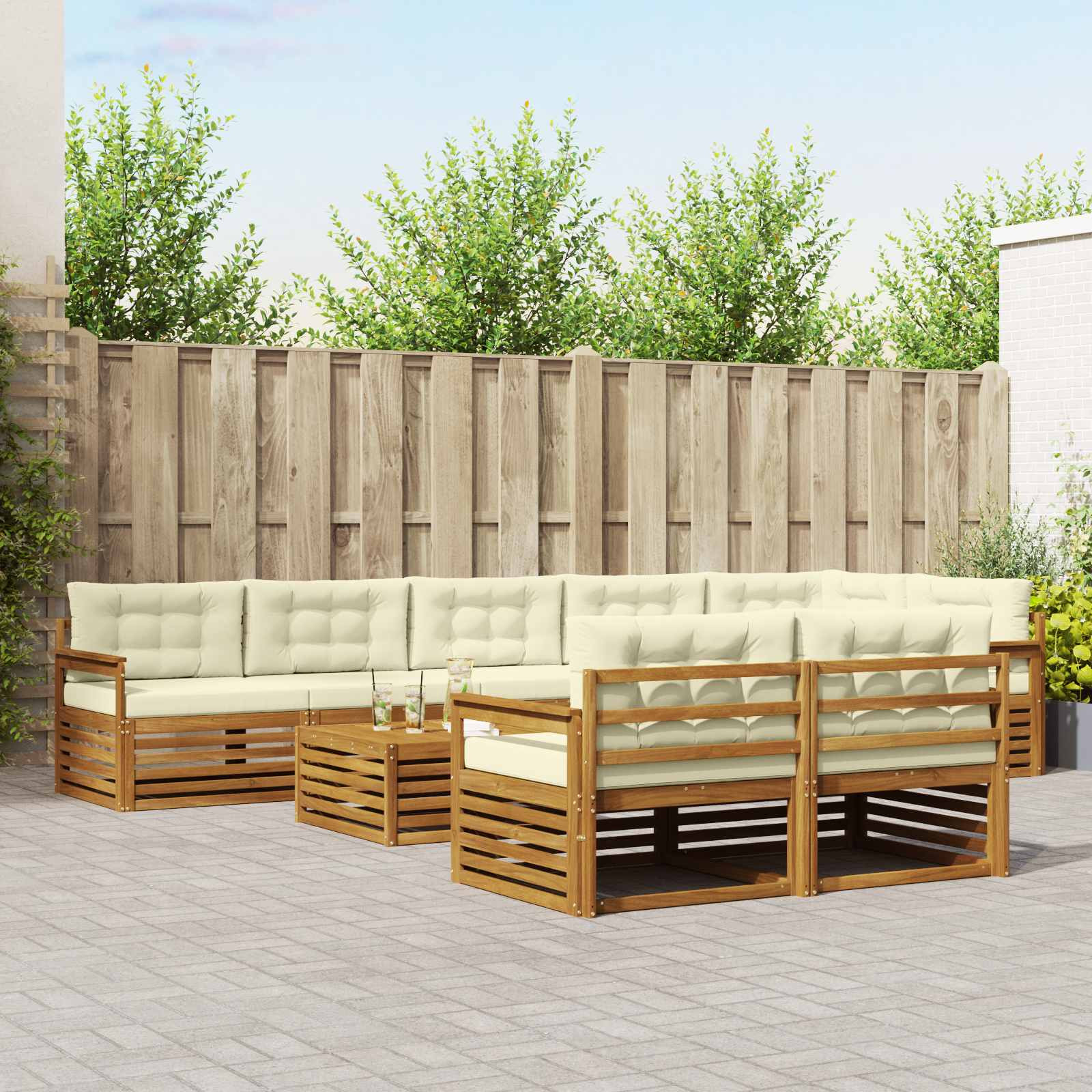 vidaXL Outdoor-Sofagarnitur mit Kissen 9 pcs Natur und Creme