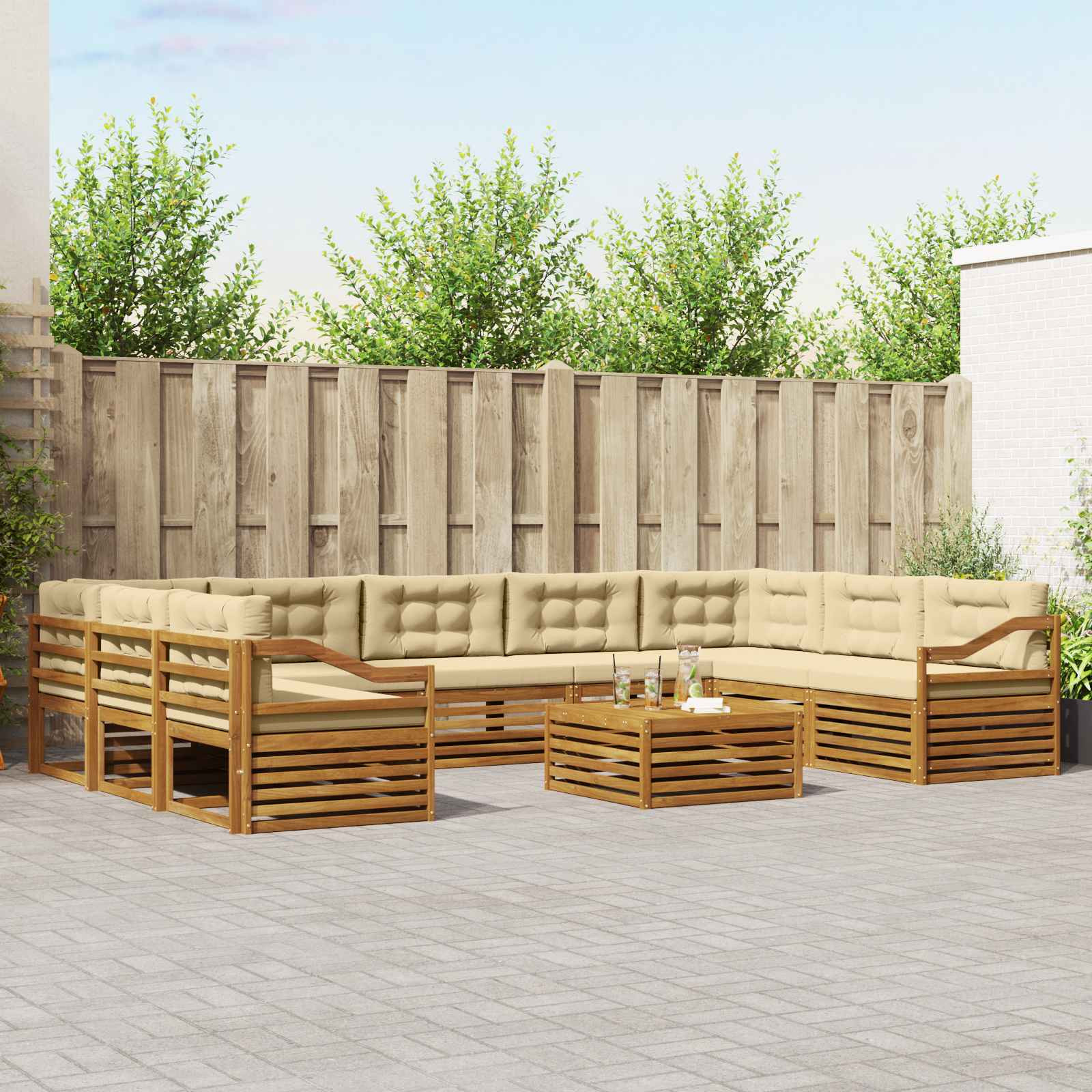 vidaXL Outdoor-Sofagarnitur 10 pcs Natur und Beige Massivholz Akazie