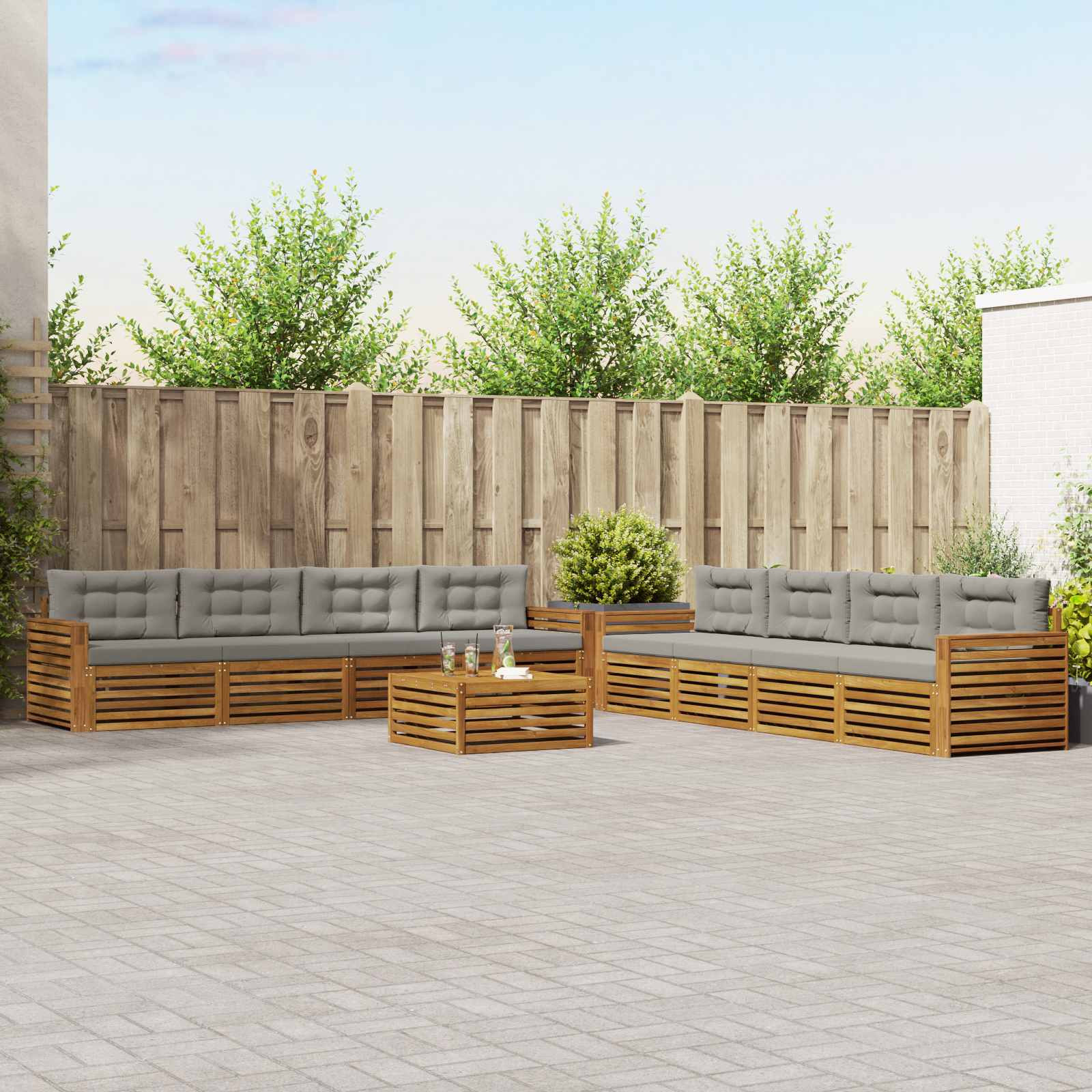 vidaXL Outdoor-Sofagarnitur mit Kissen 9 pcs Natürlich und Hellgrau